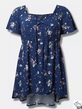 Torrid Navy Floral Short Sleeve Tunic Top